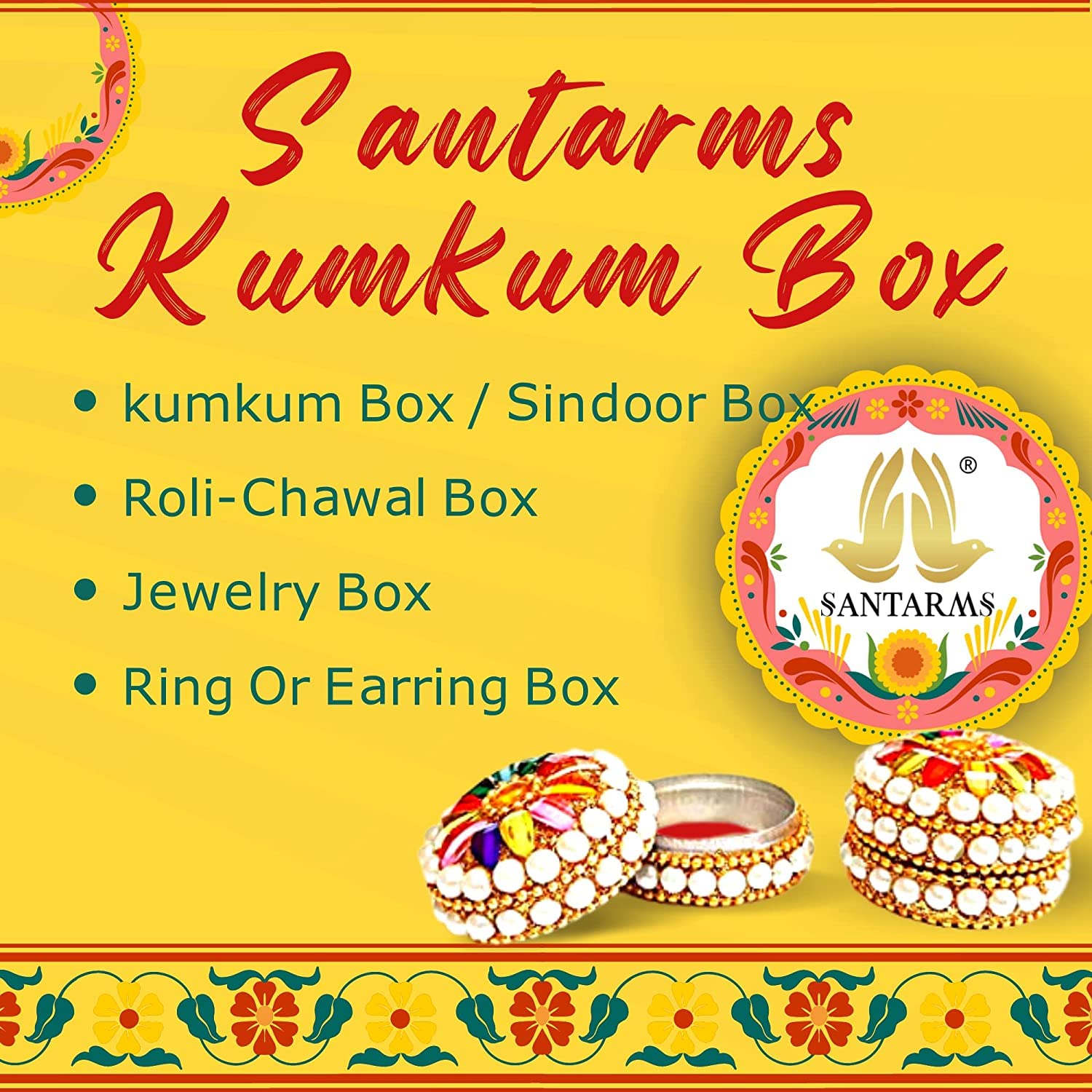 santarms kumkum sindoor Box handicrafts Fancy Stylish singhora shringar Box kumkum dabbi sindoor dabbi sindur dani with Tilak Stick (Set of 12)