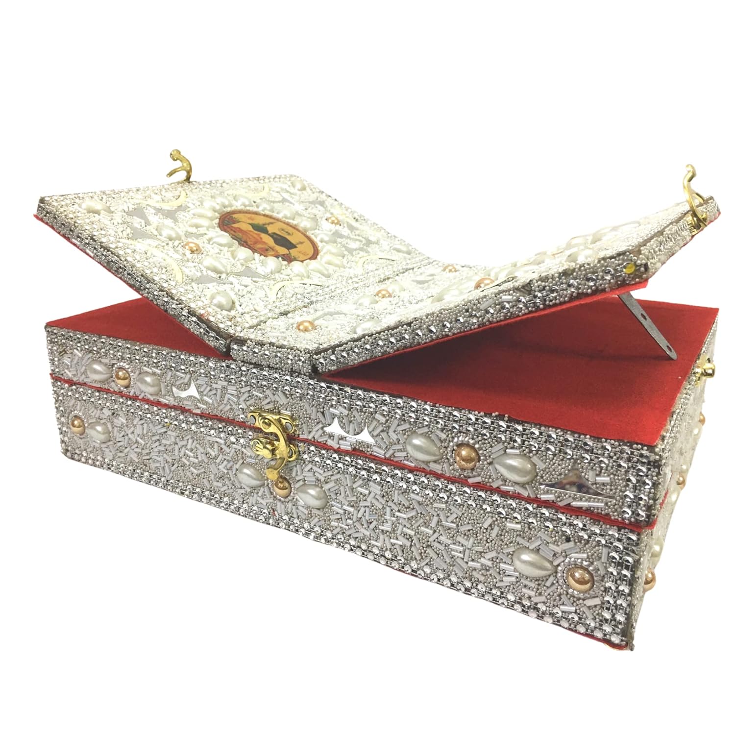 santarms Handmade Holy Quran Box with Rehal Stand for Reading Holy Quran Sharif Pak, Perfect for Wedding Gift