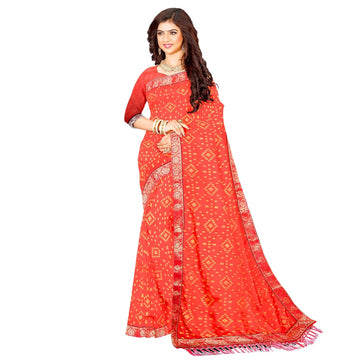 Hira Silk Saree for Women, Printed Silk Saree/Sari with Unstitched Blouse Piece, Kumkum Box and Red Sindoor