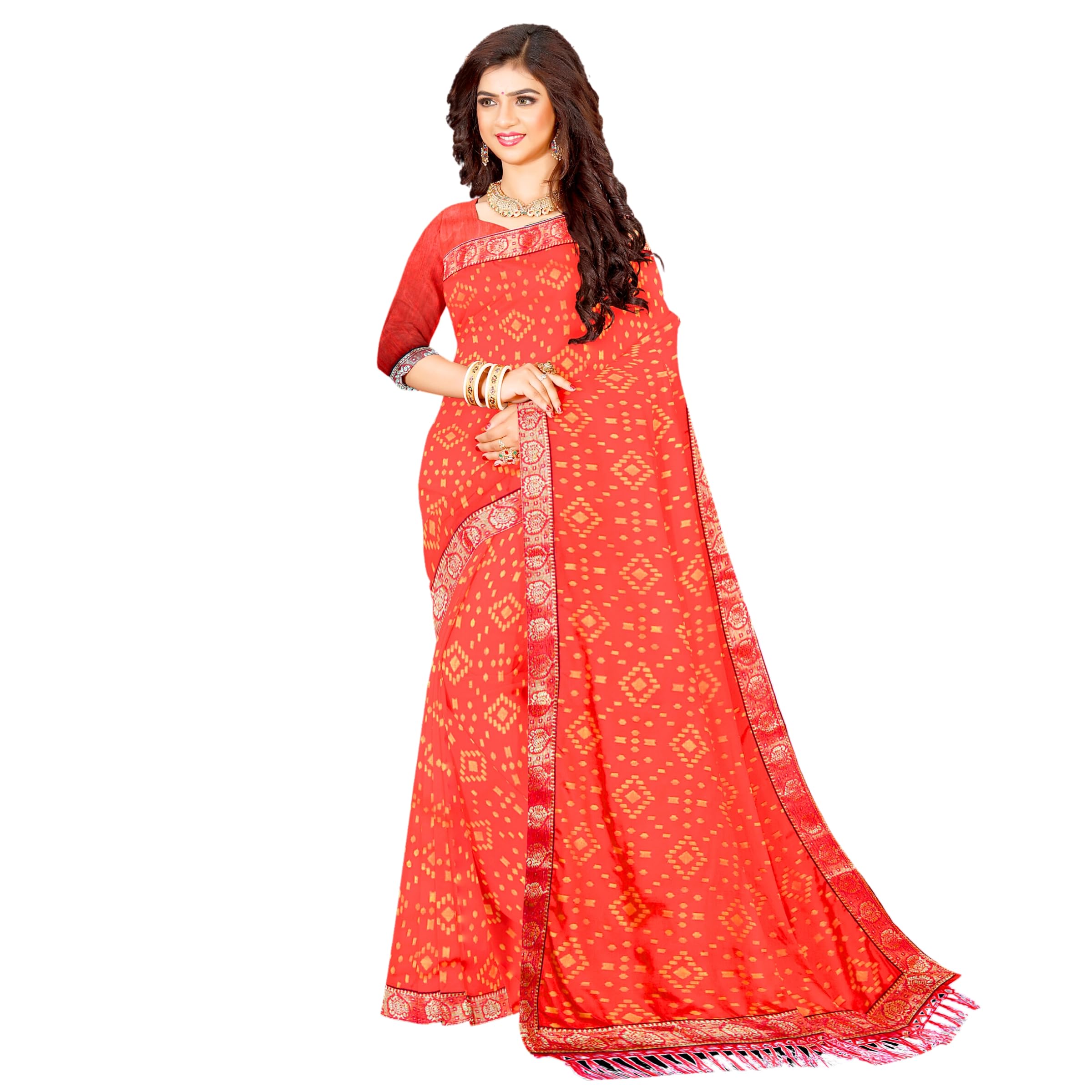 Hira Silk Saree for Women, Printed Silk Saree/Sari with Unstitched Blouse Piece, Kumkum Box and Red Sindoor