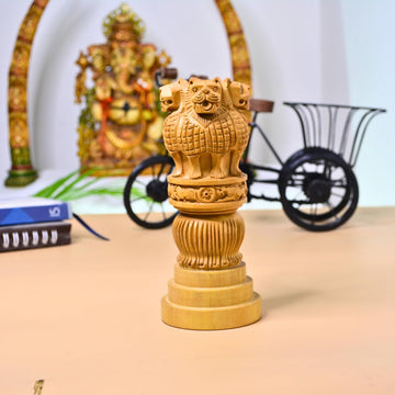 santarms Wooden Ashoka Stambh | Pillar Ideal for Indian Office & Home Decor Showpiece Advocate Accessories Items Gifts Best Gifting Gift Ashok Pillara Stand Car Statue - 6 Inch