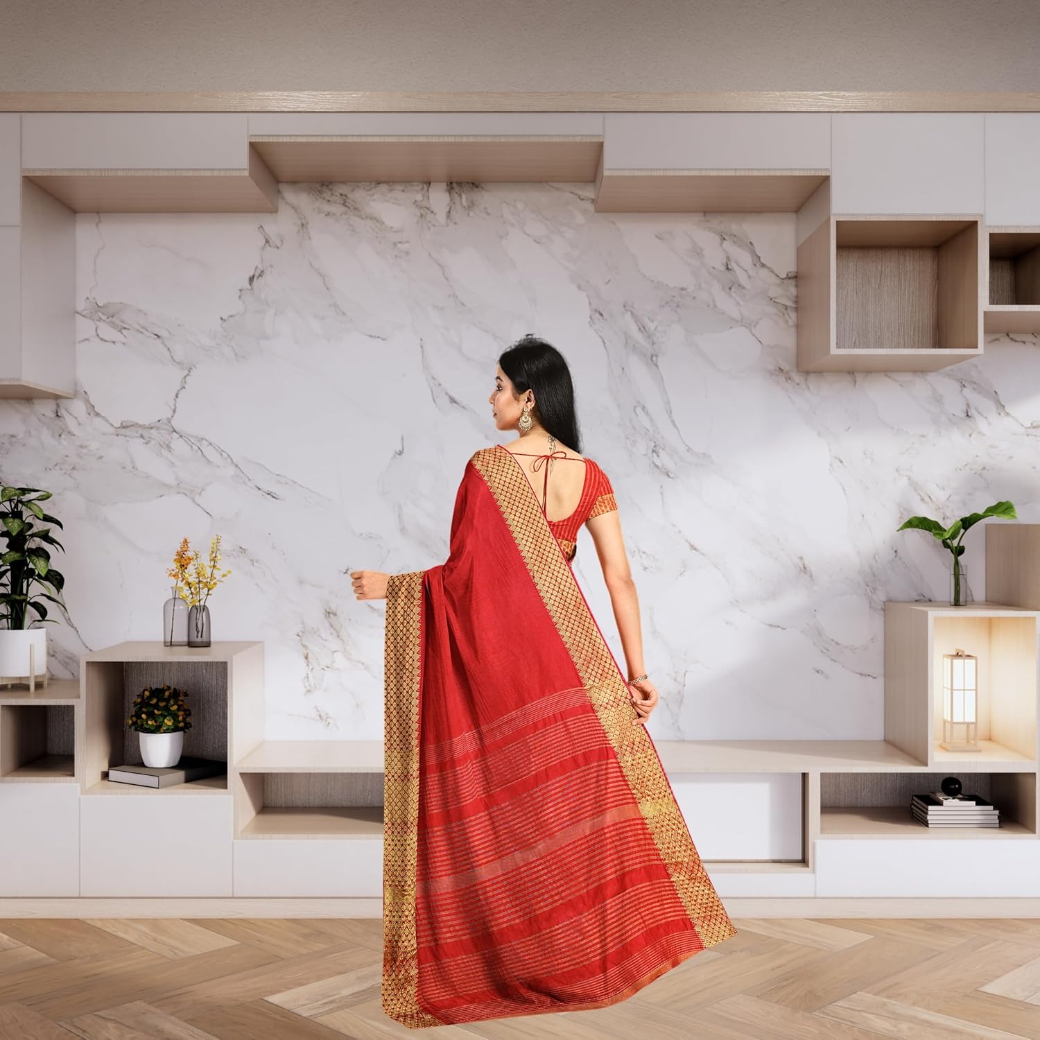 Hira Silk Kanjivaram Saree with Unstitched Blouse, Kumkum Box and Sindur, Banarasi Silk Sari for Women
