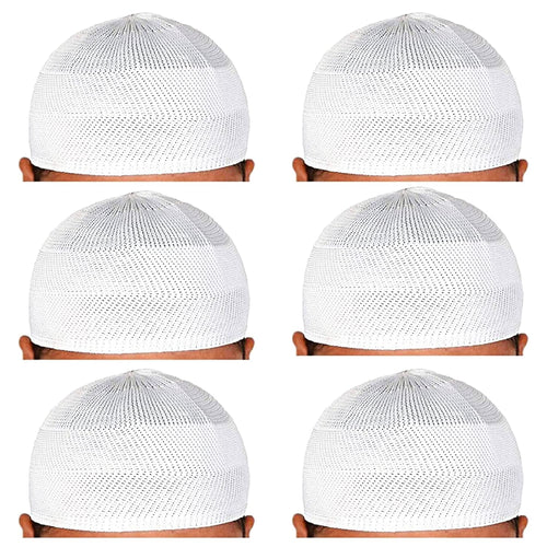 santarms Islamic Prayer Kufi Muslim Cap for Men or boy namaz topi for namaz (6 Cap) White