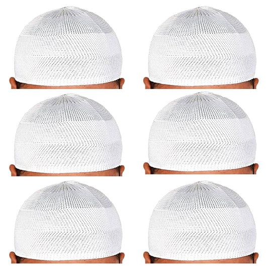 santarms Islamic Prayer Kufi Muslim Cap for Men or boy namaz topi for namaz (6 Cap) White