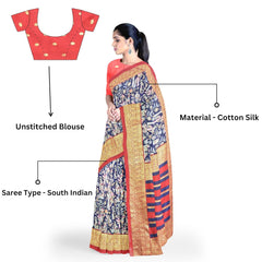 Hira Silk Chiffon and South Cotton Saree with Unstitched Blouse for Women - Pack of 2