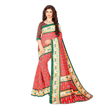 Hira Silk South Silk Saree with Unstitched Blouse, Kumkum Box and Sindoor for Women