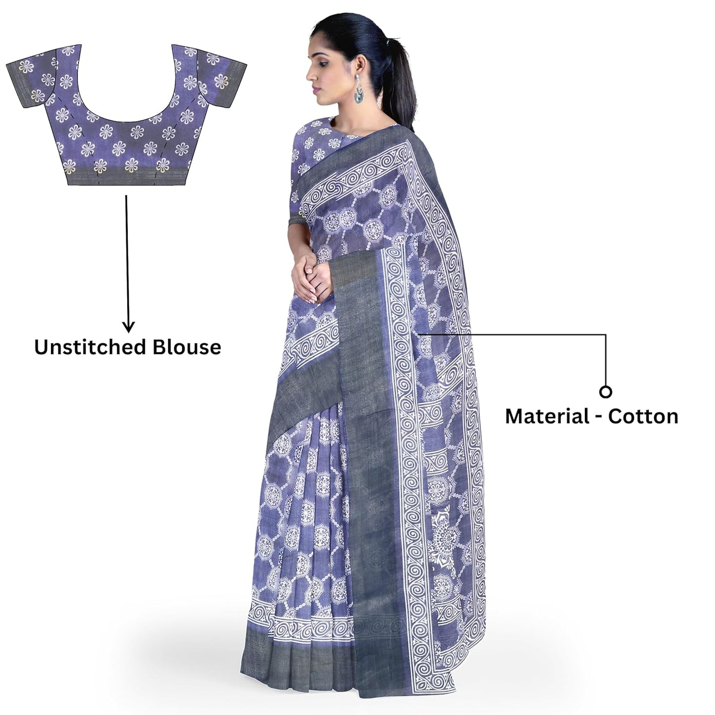 Hira Silk Cotton and Silk Saree with Unstitched Blouse Piece for Women - Pack of 2