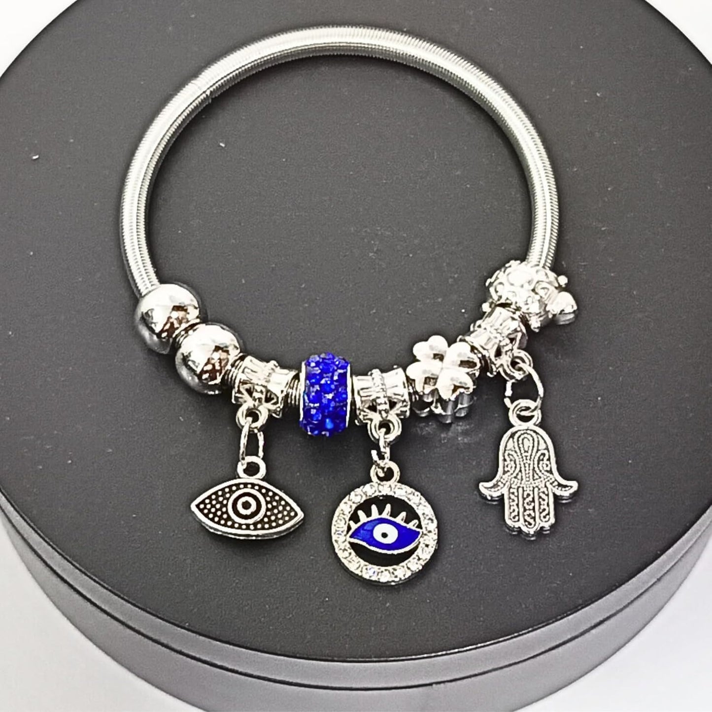 santarms Latest Silver Plated Steel Open Crown Crystal Charm bracelets For Women And Girls For Gifts