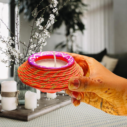 Santarms Terracotta Diya Set Wax Filled Earthen Mitti Matki Diyas Pack for Festive Home Decor and Traditional Celebrations 1 Piece Jashmin Fragrance Scented Candles 2hours
