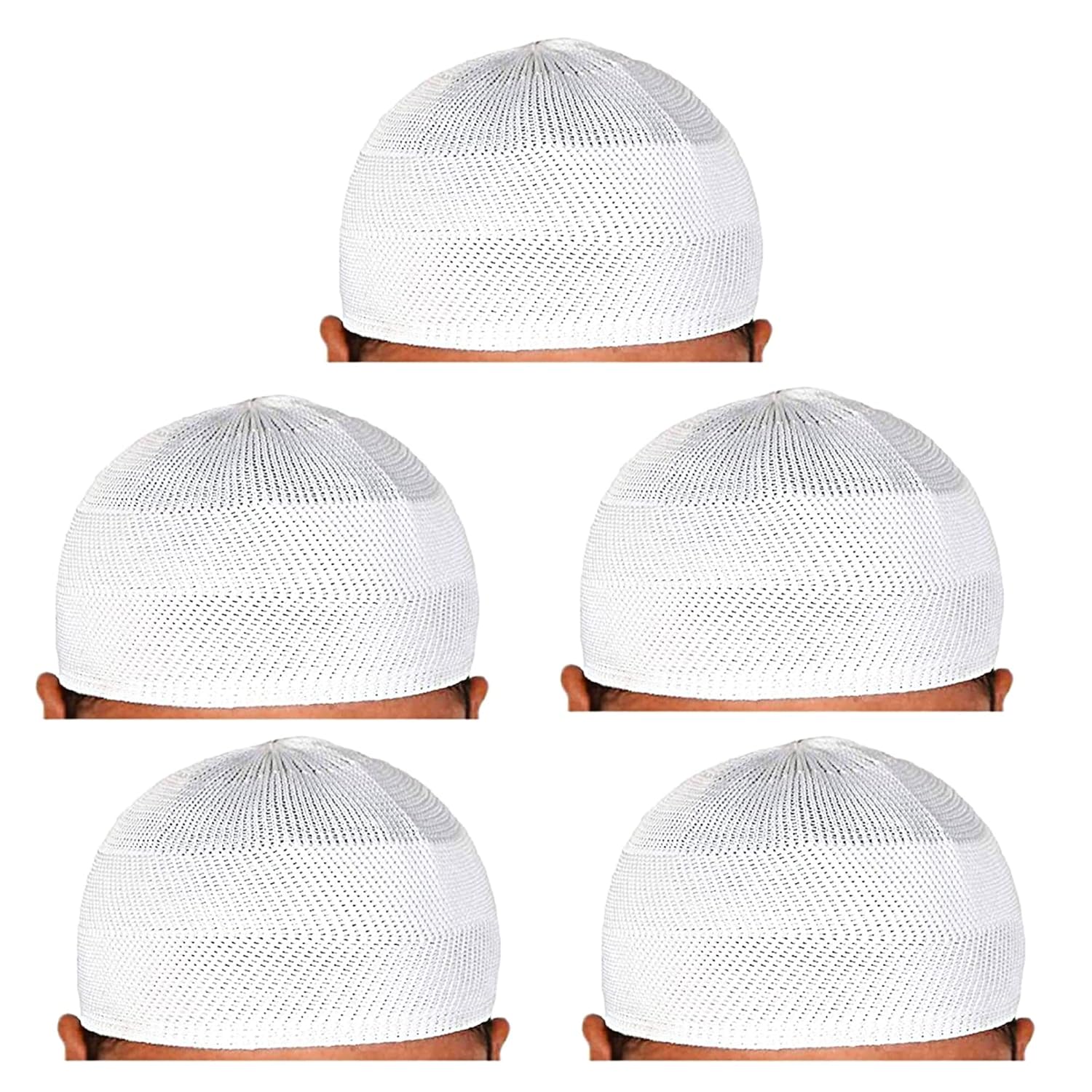 santarms Islamic Prayer Kufi Muslim Cap for Men or boy namaz topi for namaz (5 Cap) White