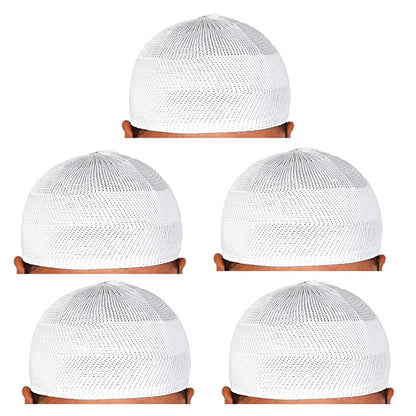 santarms Islamic Prayer Kufi Muslim Cap for Men or boy namaz topi for namaz (5 Cap) White