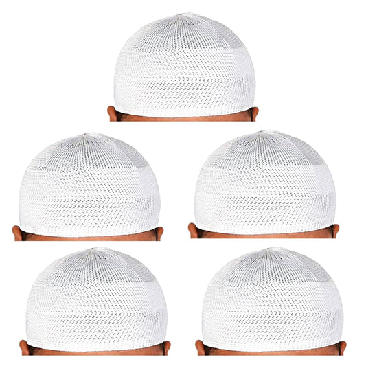 santarms Islamic Prayer Kufi Muslim Cap for Men or boy namaz topi for namaz (5 Cap) White