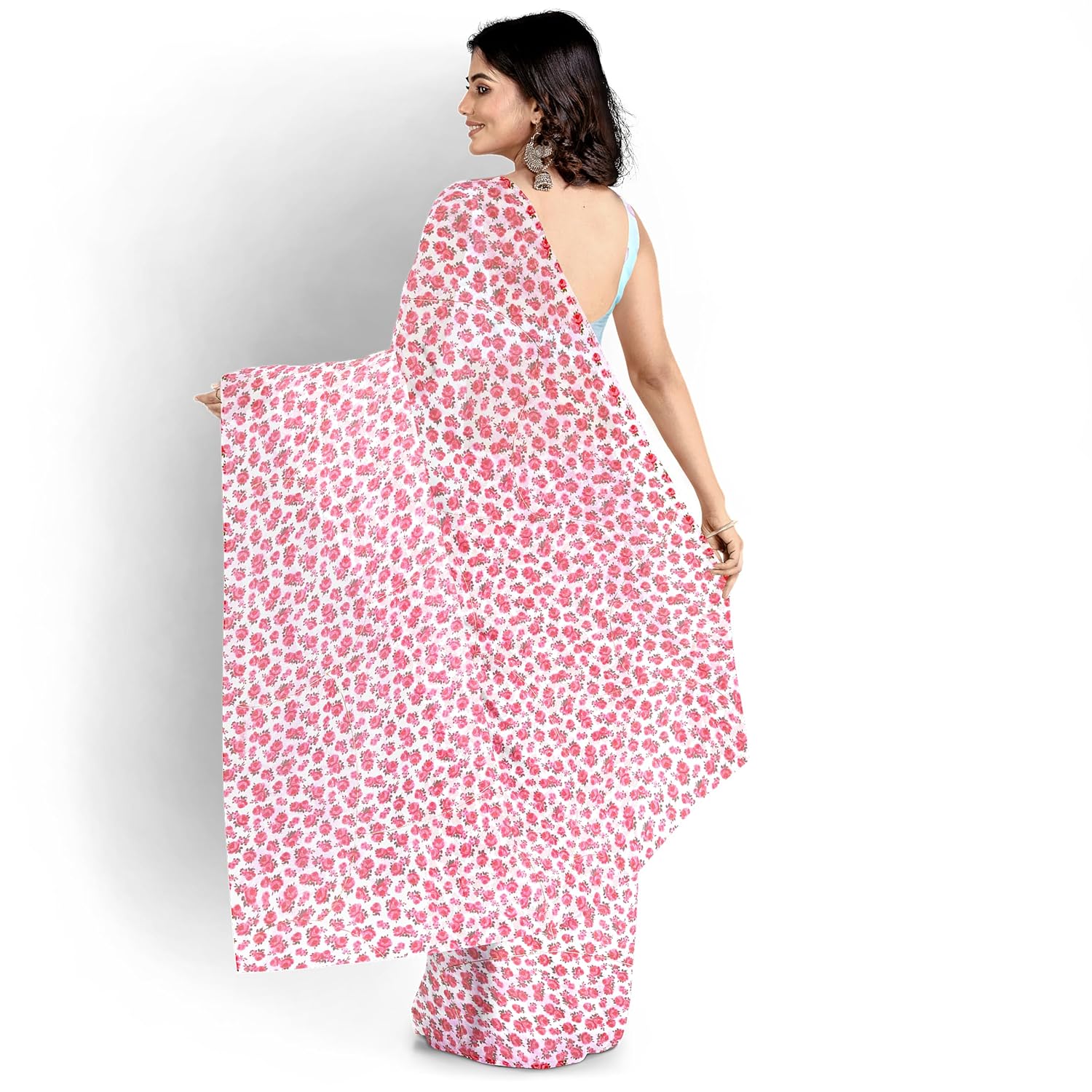 Hira Silk Organza Saree for Women,Printed Shiny Sari with Unstitched Blouse Piece