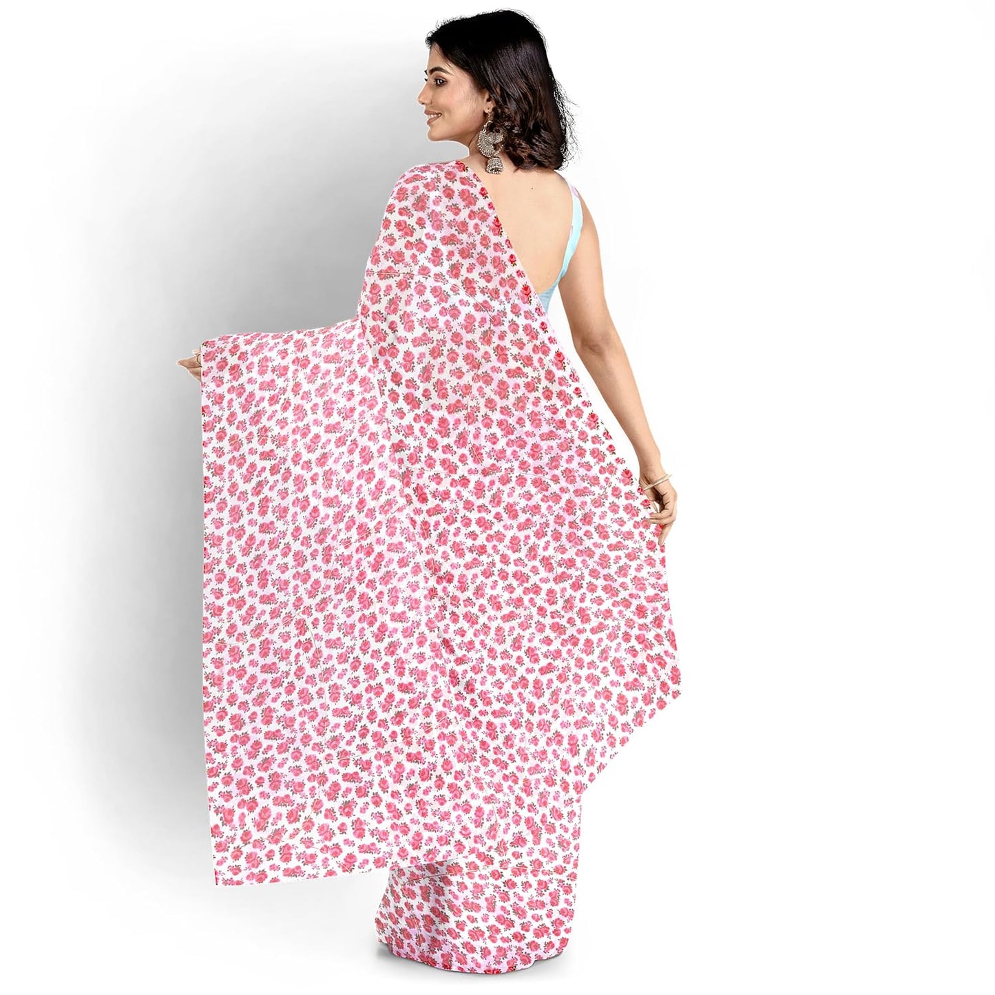 Hira Silk Organza Saree for Women,Printed Shiny Sari with Unstitched Blouse Piece