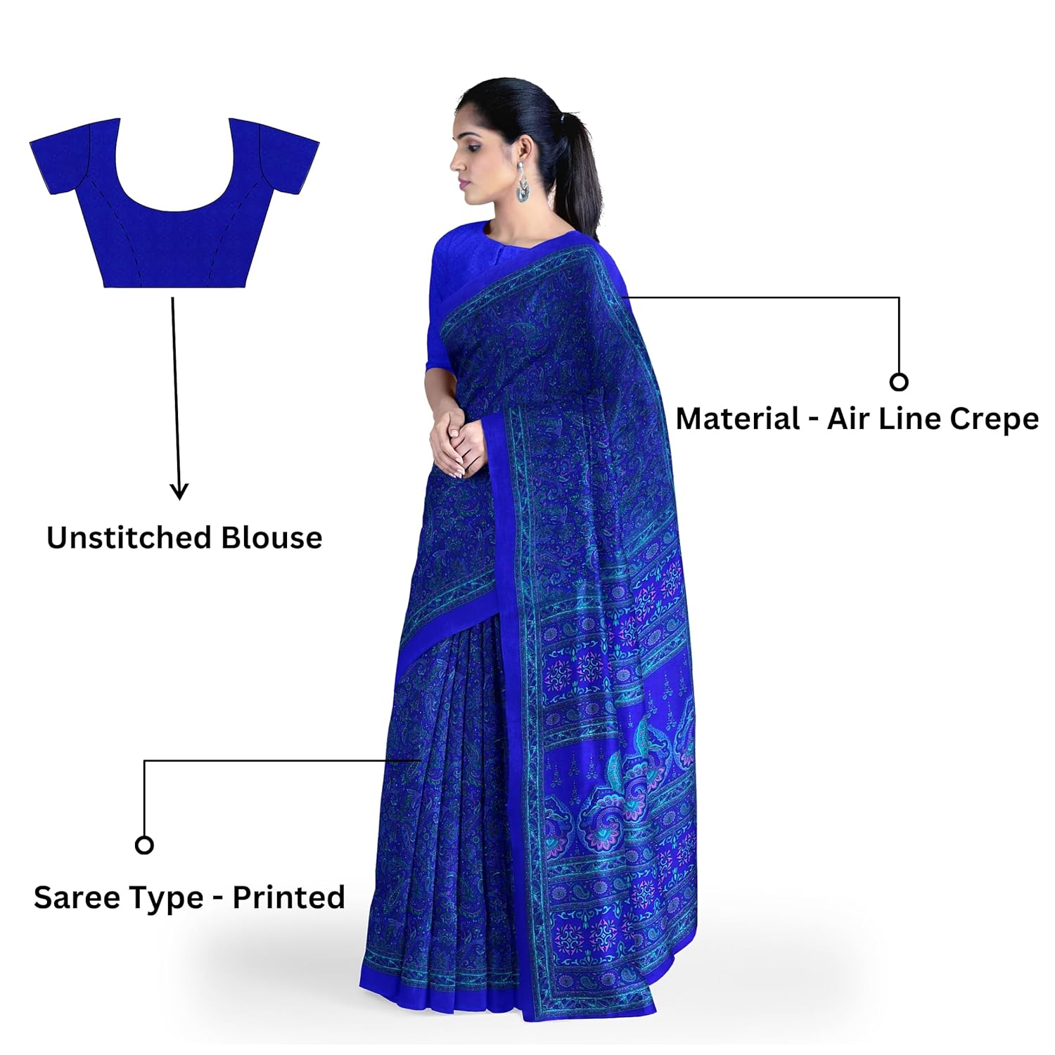 Hira Silk Cotton and Air Line Crepe Saree with Unstitched Blouse Piece for Women - Pack of 2