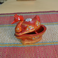 santarms Duck Shape Meenakari Kumkum Box | Tika Chopra with Roli Chawal Tilak Stick | Akshat Haldi Wooden Chopda for Pooja, Gift & Home Décor (Red) PACK OF 1