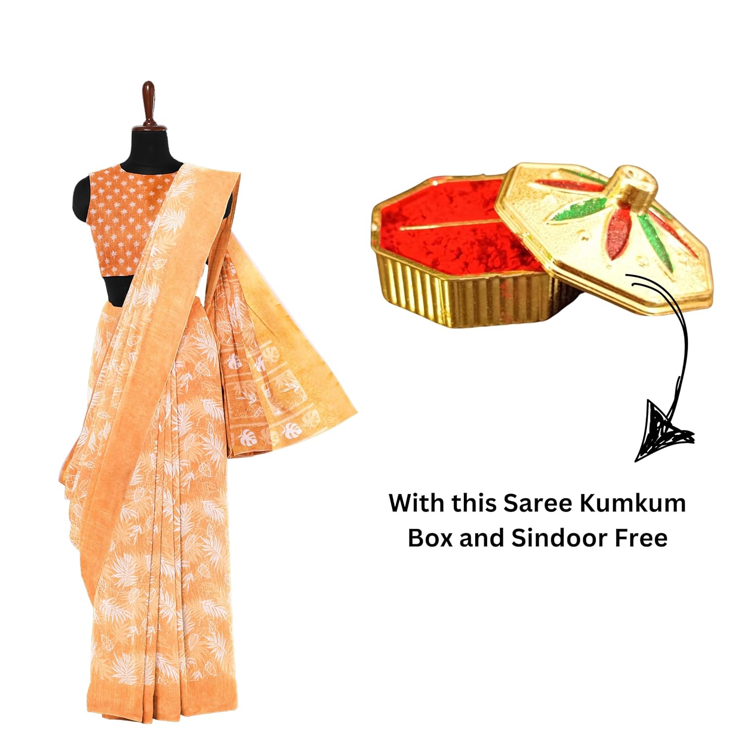Hira Silk Saree with Unstitched Blouse, Kumkum Box and Sindur for Women