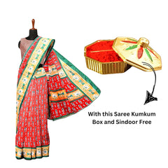 Hira Silk South Silk Saree with Unstitched Blouse, Kumkum Box and Sindoor for Women