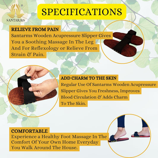 santarms Wooden Acupressure Foot Slippers Saints Khadau Paduka Charan Sandals, Traditional Wood Massage Chappals, Unisex Slipper Feet Sandals For Enhanced Health And Relaxation