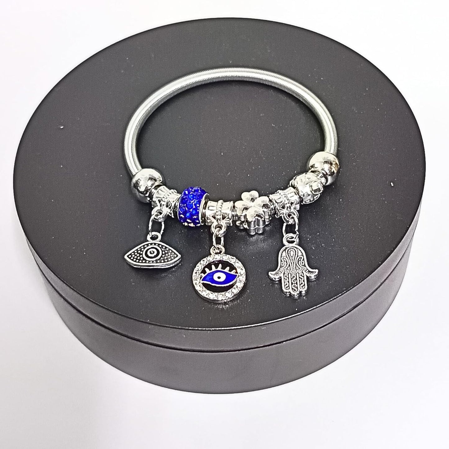 santarms Latest Silver Plated Steel Open Crown Crystal Charm bracelets For Women And Girls For Gifts