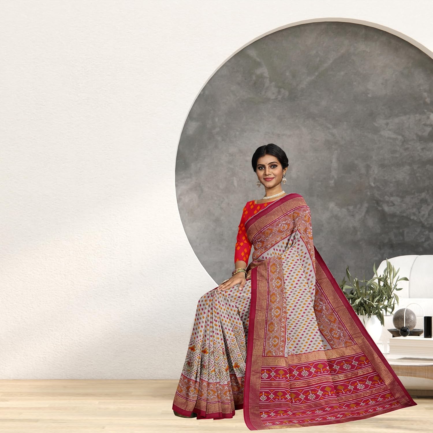 Hira Silk South Cotton Saree with Unstitched Blouse, Kumkum Box and Sindoor for Women