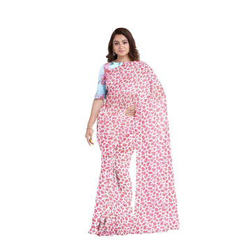 Hira Silk Organza Saree for Women,Printed Shiny Sari with Unstitched Blouse Piece