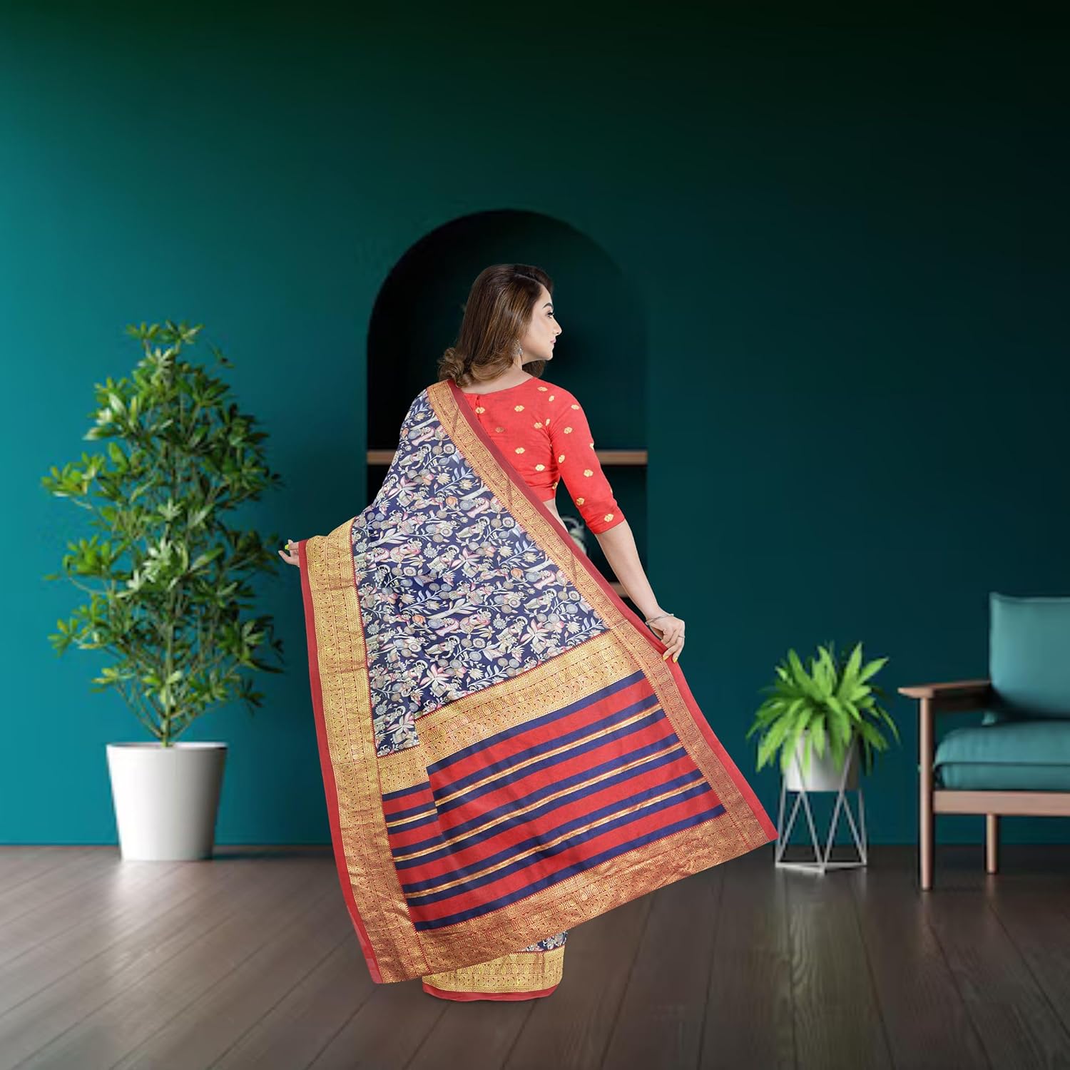 Hira Silk Printed Saree for Women, Cotton Silk Saree/Sari with Unstitched Blouse Piece