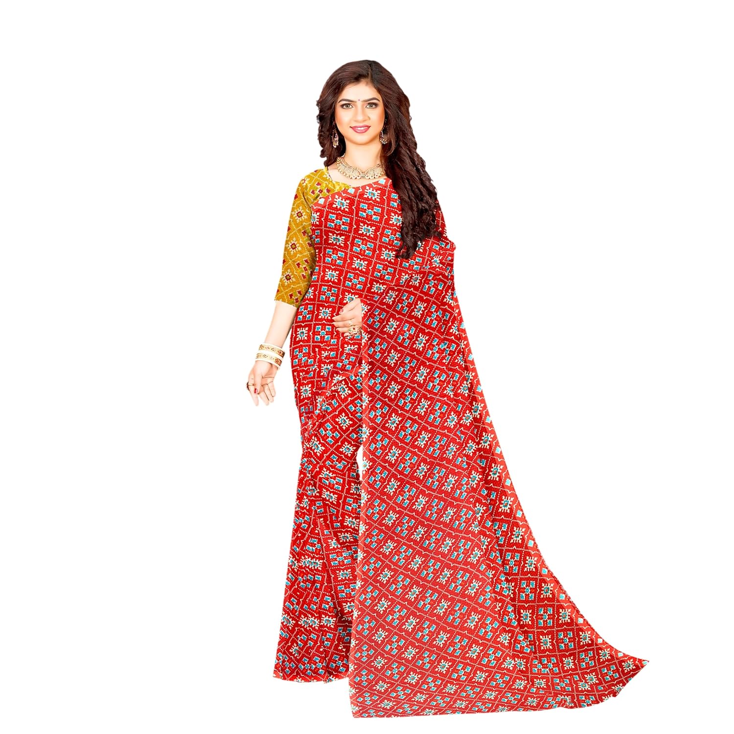 Hira Silk Printed Saree for Women, Tussar Silk Saree/Sari with Unstitched Blouse Piece, Kumkum Box and Red Sindoor