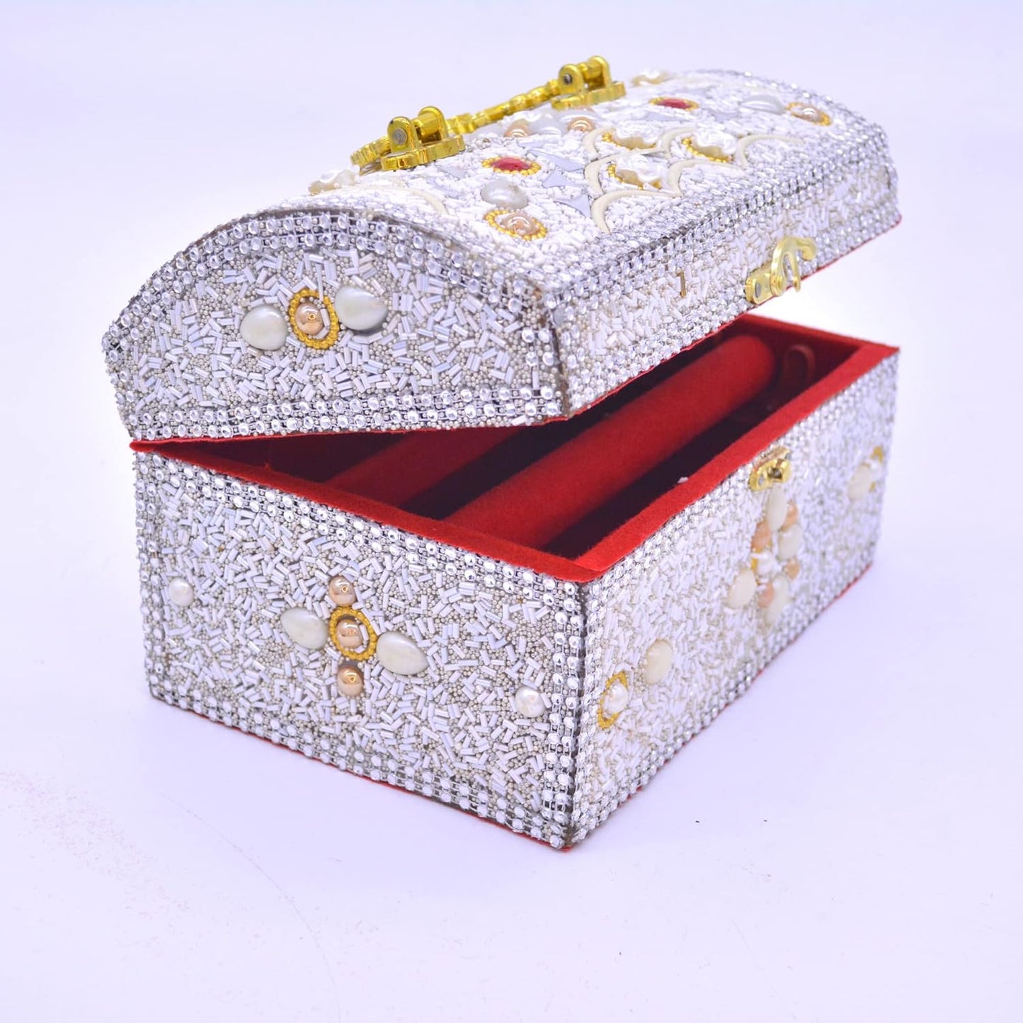 santarms Wooden Vanity Box for Women Bride Bridal - Professional Cosmetic Makeup Kit Storage Organizer with Compartment, Rajwada Jewellery Box with Lock System | Singardani (White), PACK OF 1