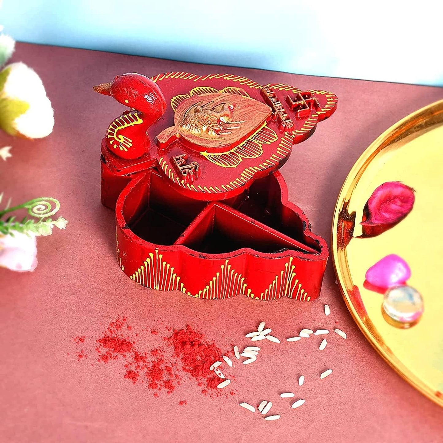 santarms Latest Kumkum Box Duck sindoor dani for puja dabbi haldi Return Gifts Traditional Sindoor Holder Sankranti Kumkum Return Gift Items Pooja thali Decor Items, 1 Qty