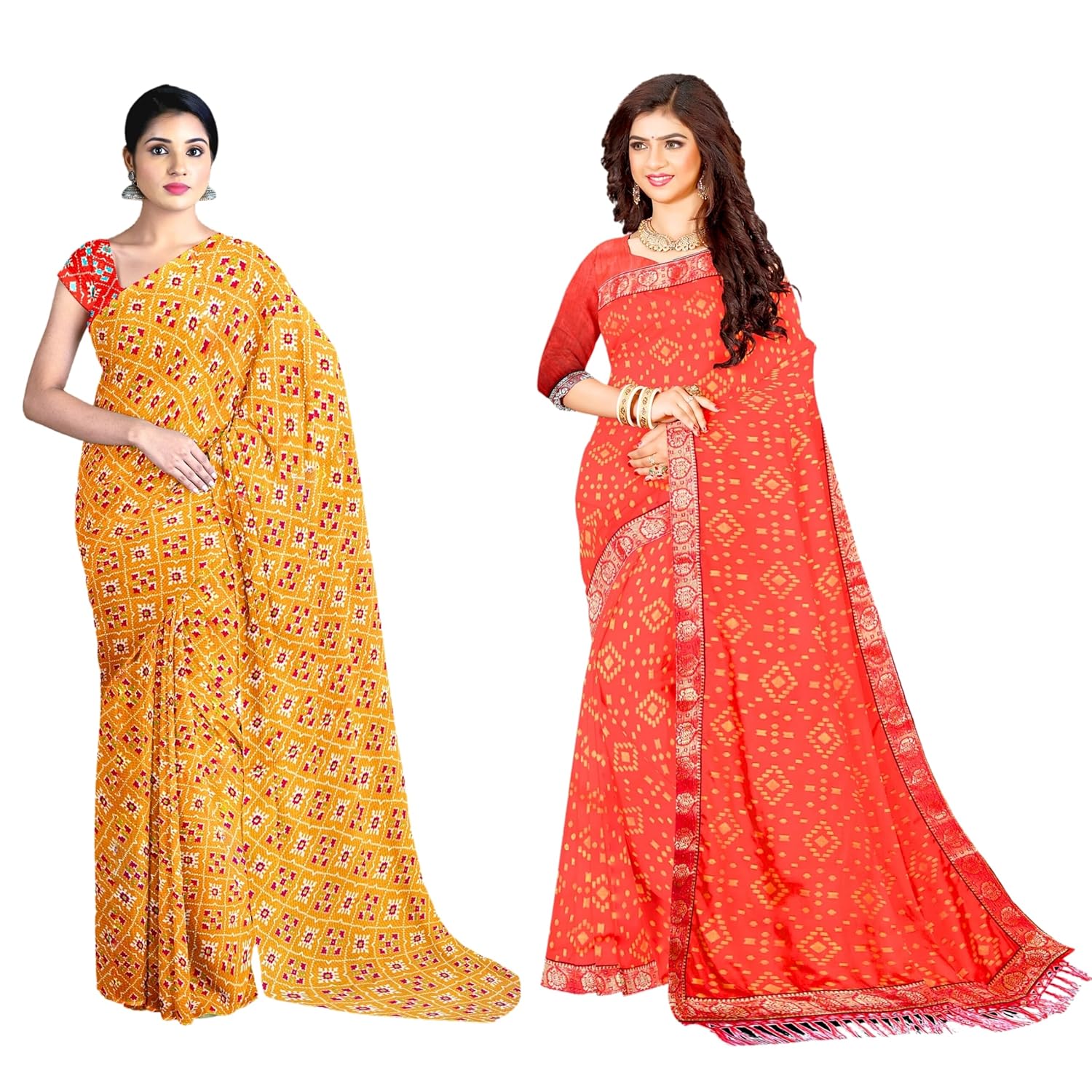 Hira Silk Printed Tussar Silk Saree for Women, Saree with Unstitched Blouse Piece for Women - Pack of 2