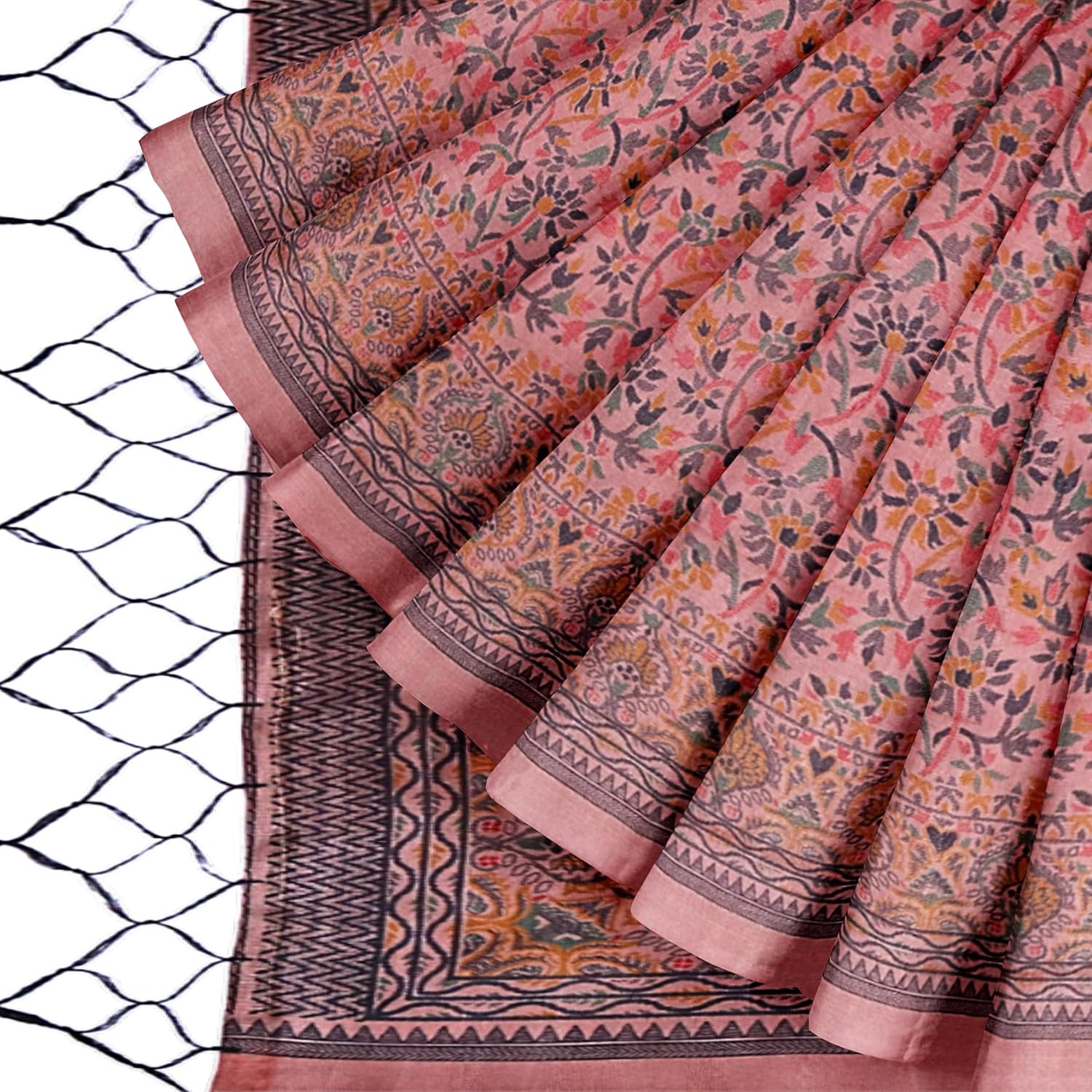 Hira Silk Kalamkari Saree with Unstitched Blouse Piece, Kumkum Box, Sindur for Women