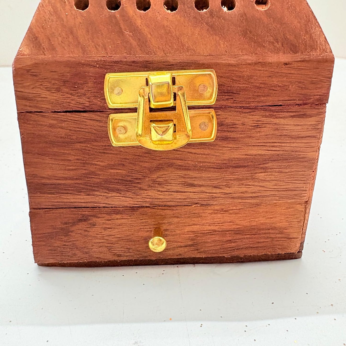 Santarms Wooden Dhoopbatti Stand with Ash Catcher, Sheesham Wood Pyramid Shape Incense Holder, Dhupbatti Box Stand - Pack of 1