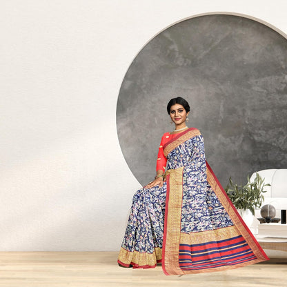 Hira Silk South Cotton Saree with Unstitched Blouse, Kumkum Box and Sindur for Women
