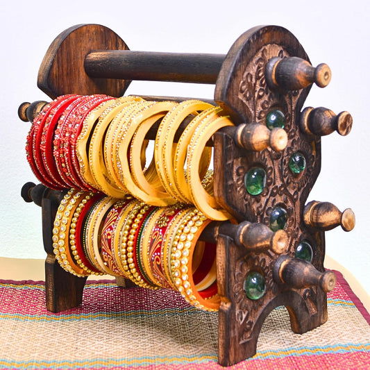 santarms Wooden Bangle Stand For Bangles | Home Decor | Women Gift Bangles For Or Chudi Churi Best By Holder | MADE IN INDIA | 4 Rods