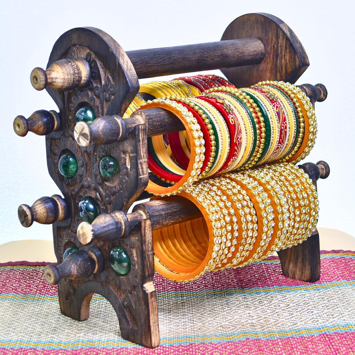 santarms Wooden Bangle Stand For Bangles | Home Decor | Women Gift Bangles For Or Chudi Churi Best By Holder | MADE IN INDIA | 4 Rods