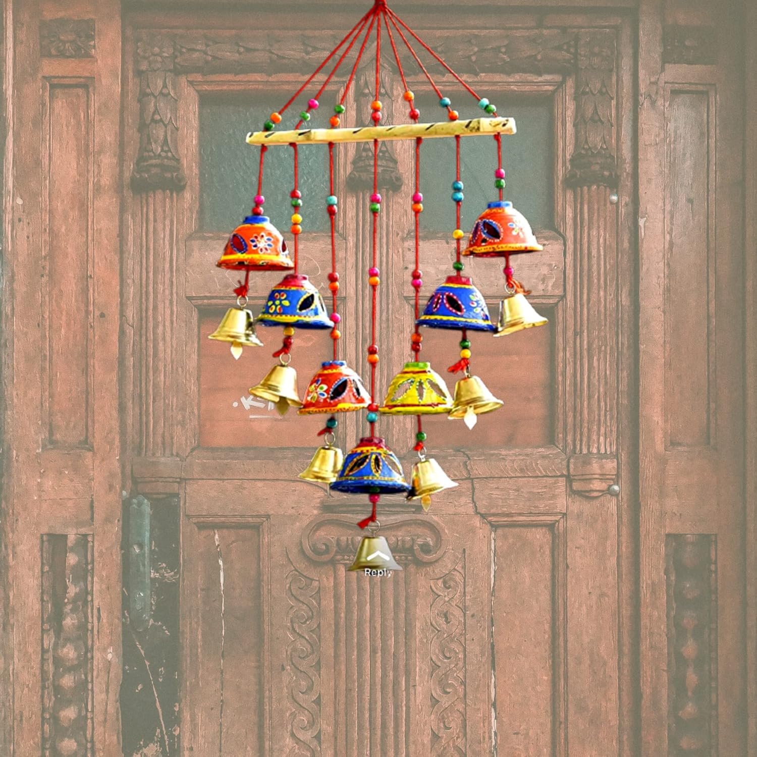 Santarms Handmade Toran Door Hanging for Diwali, New Year, Inauguration, Wedding, and Festival Pooja and Mehendi Decoration with Bells, Cut Design Plastic and Wood Home Décor Showpiece