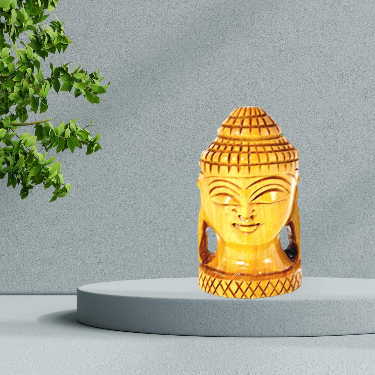 santarms Somll Wooden Buddha Head Statue Living Room Gautam Murti Centre Table Decoration Buddah Budha Budhha Decor Gift Decorative Face Buda Budda Showpiece