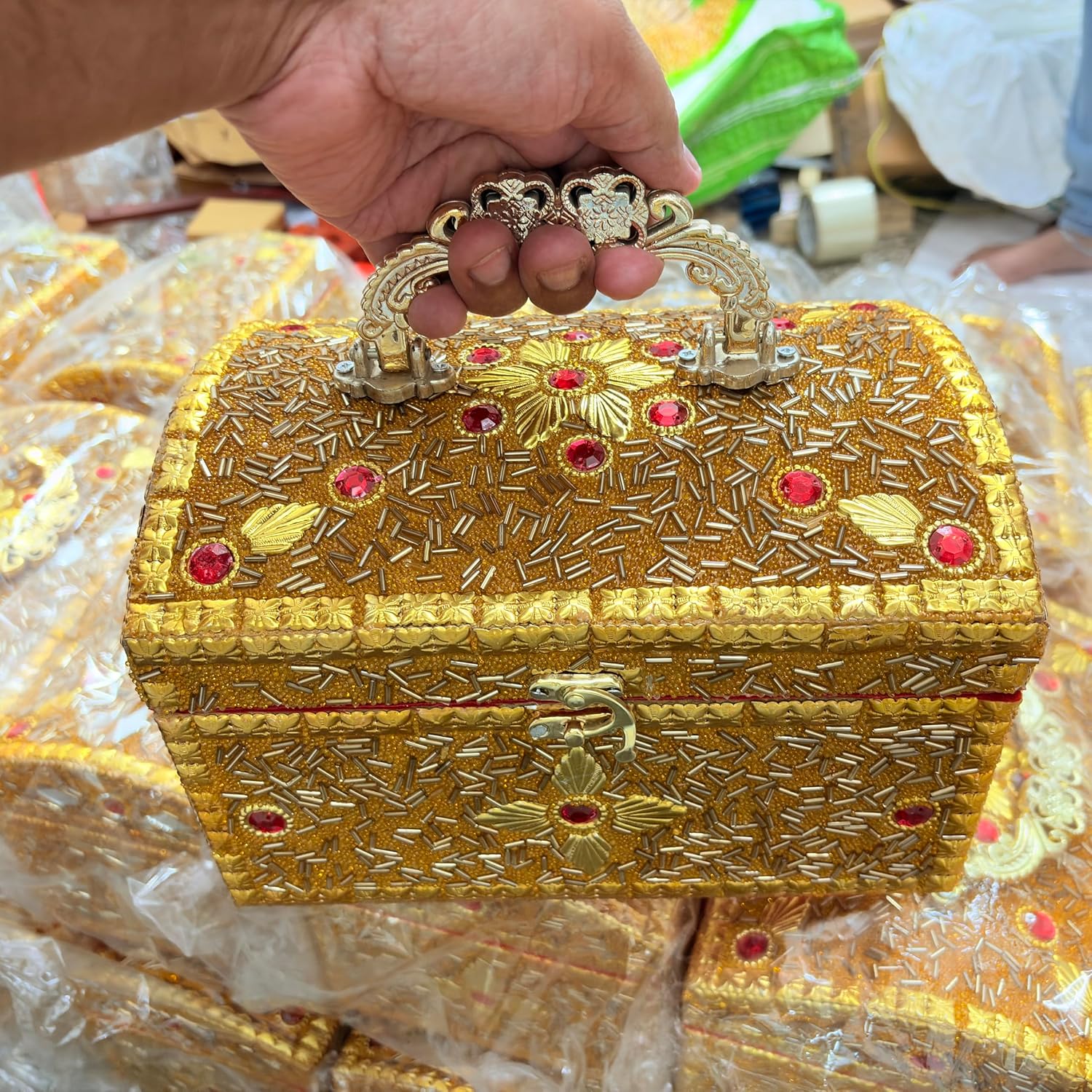 santarms Handmade Wooden Rajwada Vanity Makeup Storage Box | Traditional Decorative Bangle Decor Gift Packing Boxes for Wedding Items | Stylish Wood Vintage PACK OF 1Pcs