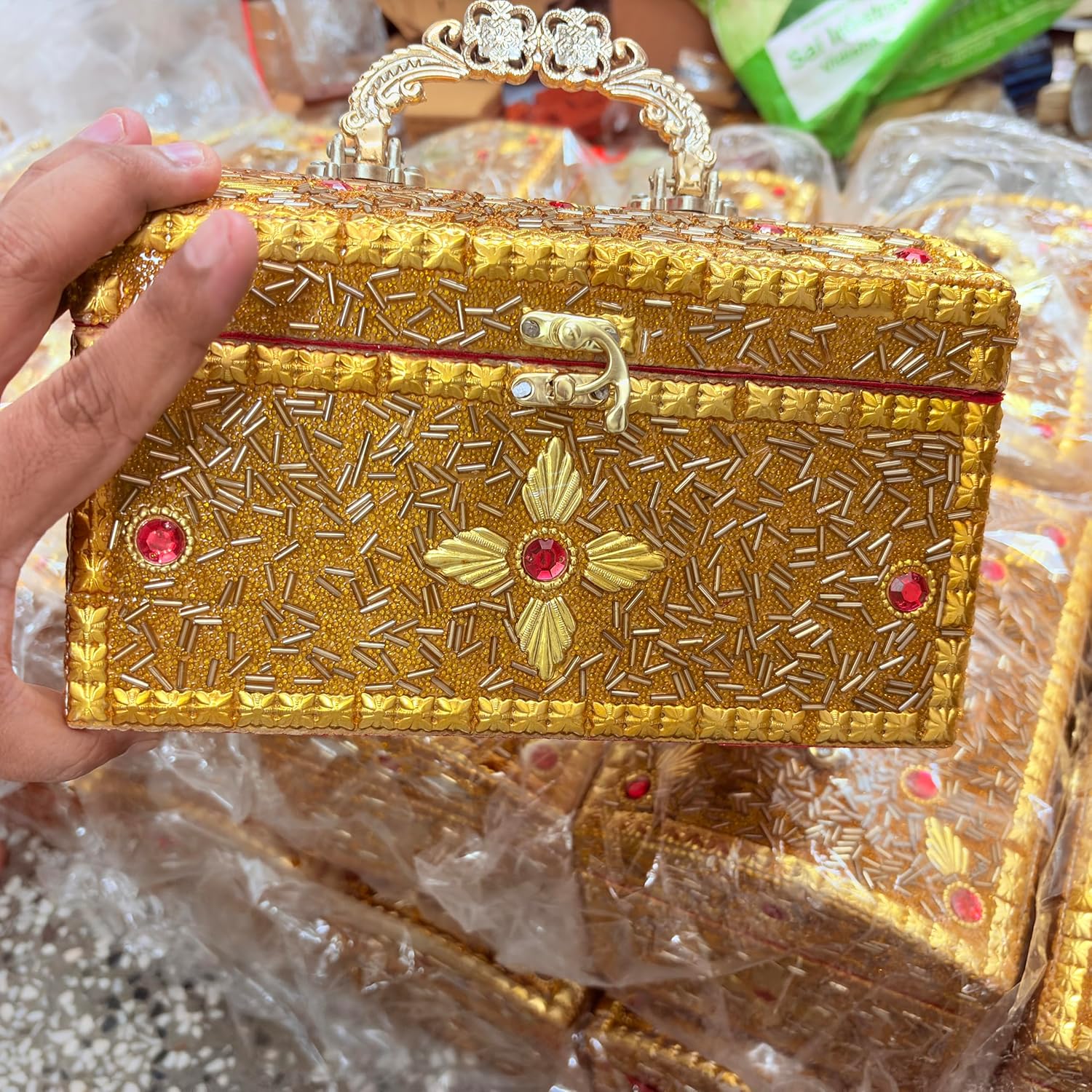 santarms Handmade Wooden Rajwada Vanity Makeup Storage Box | Traditional Decorative Bangle Decor Gift Packing Boxes for Wedding Items | Stylish Wood Vintage PACK OF 1Pcs