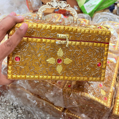 santarms Handmade Wooden Rajwada Vanity Makeup Storage Box | Traditional Decorative Bangle Decor Gift Packing Boxes for Wedding Items | Stylish Wood Vintage PACK OF 1Pcs