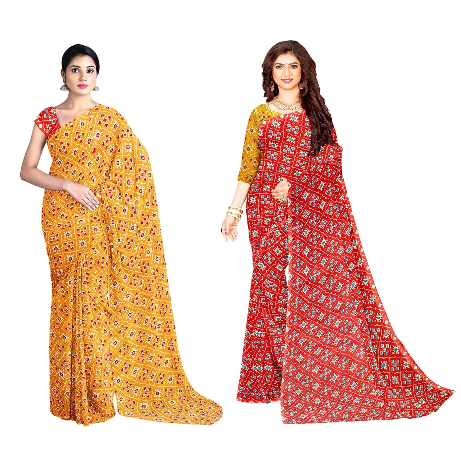 Hira Silk Printed Saree for Women, Tussar Silk Saree/Sari with Unstitched Blouse Piece - Pack of 2