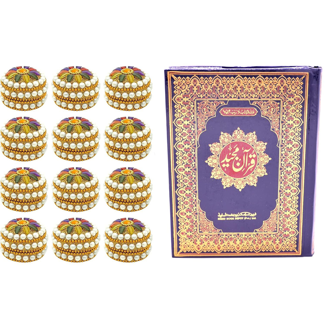 Santarms Holy Quran Book (in Arabic) with kumkum Box for Gifting | Ramadan Gifts Gift Hamper Set Handcrafted Box with | Holy Book with Jewellery Box | Set of