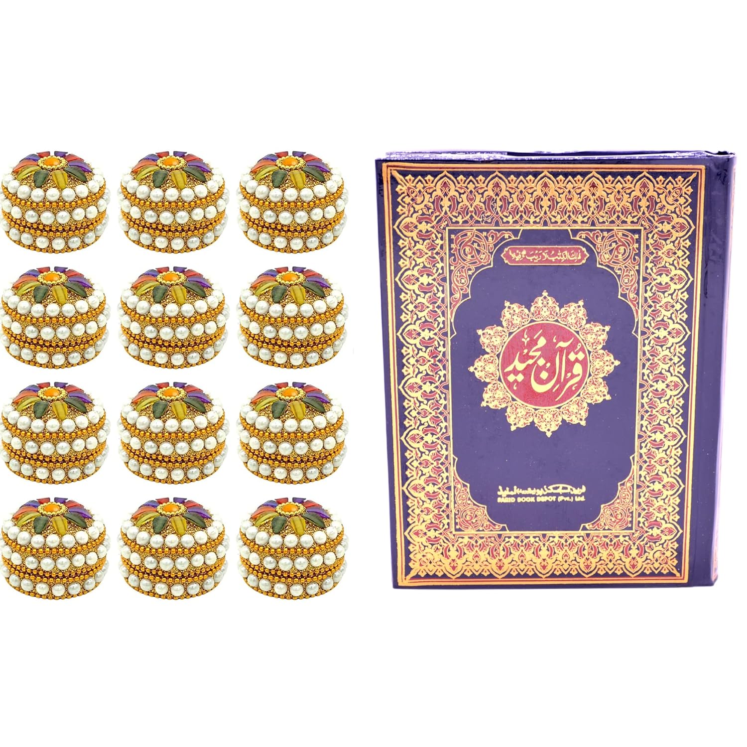 Santarms Holy Quran Book (in Arabic) with kumkum Box for Gifting | Ramadan Gifts Gift Hamper Set Handcrafted Box with | Holy Book with Jewellery Box | Set of