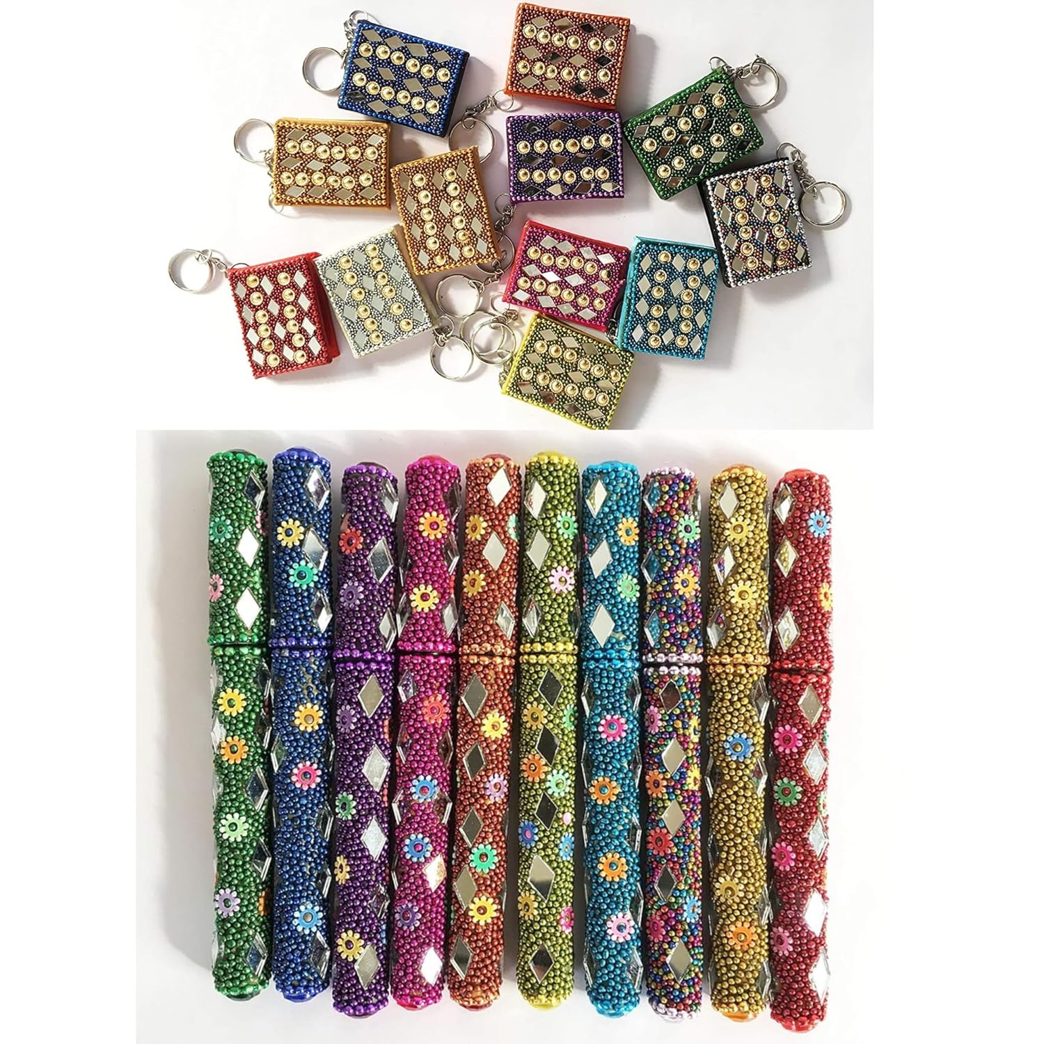 santarms Multicolor Antique Diary Vintage Handicraft Rajasthani Work Diary Key Chain with Lak Pen - 10 Pen and 10 diary : total items : 20 Pieces Combo