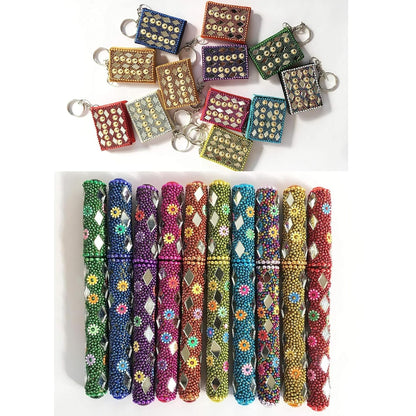 santarms Multicolor Antique Diary Vintage Handicraft Rajasthani Work Diary Key Chain with Lak Pen - 10 Pen and 10 diary : total items : 20 Pieces Combo