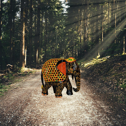 santarms Handcraft Wooden Jali Elephant(16 cm) (Multicolour)-Home Decor/Table Decor/Office Decor-Handicraft Sculpture Animal Show Piece Art & Craft Decoration fingurine-Best for Gifting