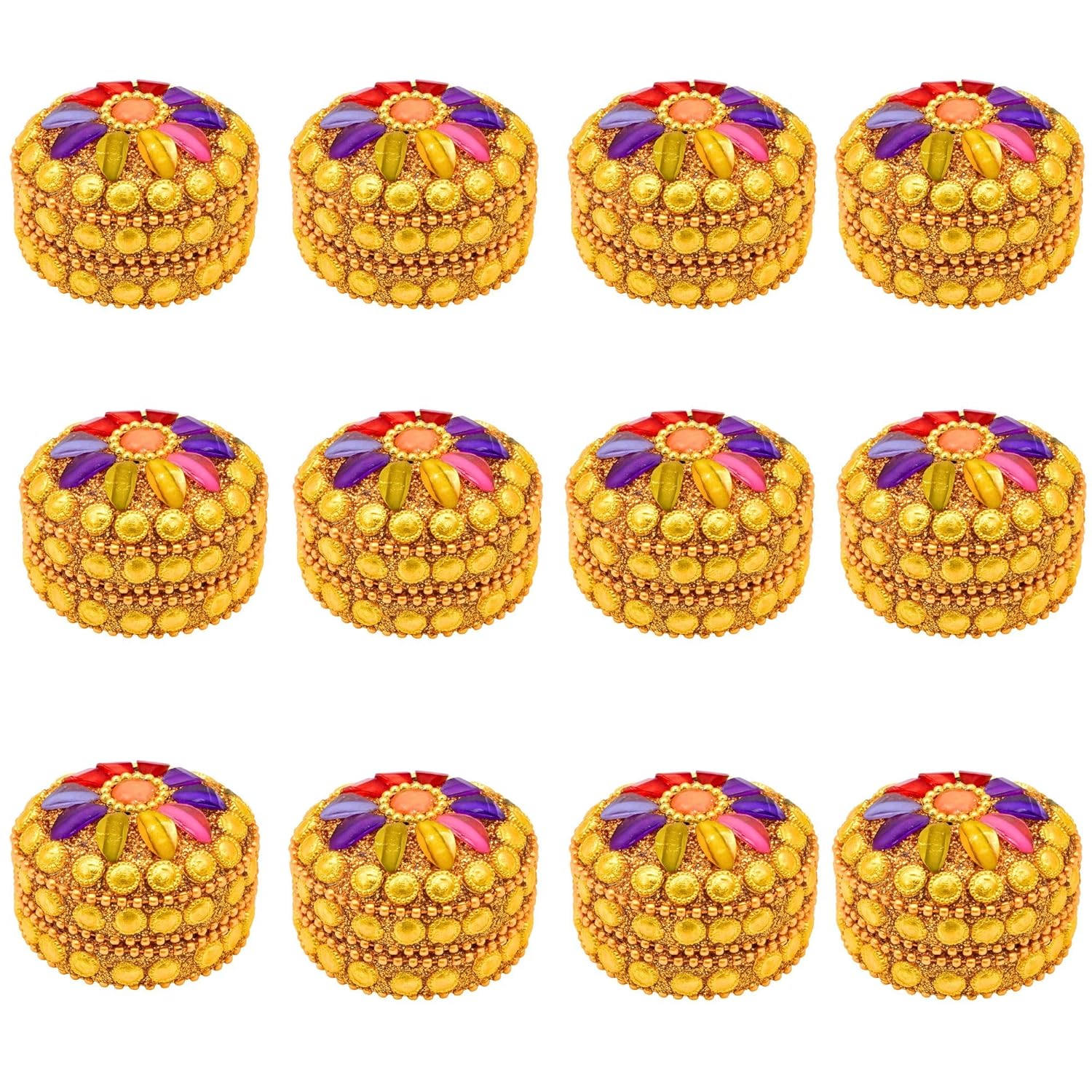 santarms Aluminium Handcrafted Golden Sindoor Box for Women, Jaipuri Round Kumkum Dabbi/Dibbi Sindur Dani with 5gm Red Sindoor and Stick Applicator (4)