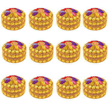 santarms Aluminium Handcrafted Golden Sindoor Box for Women, Jaipuri Round Kumkum Dabbi/Dibbi Sindur Dani with 5gm Red Sindoor and Stick Applicator (4)