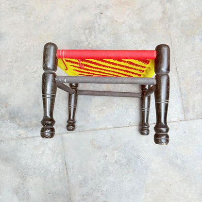 santarms Kid's Wooden Mudda Pidha Chair | Rajwadi Machiya Rest Stool | Strong Rope Woven Pidha, Handmade Khatli Rope Bajot for Pooja